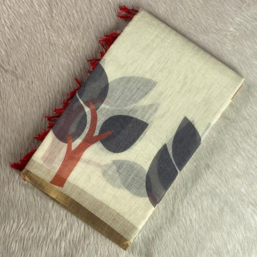 Tharu Leaf patten Semi Linen Saree