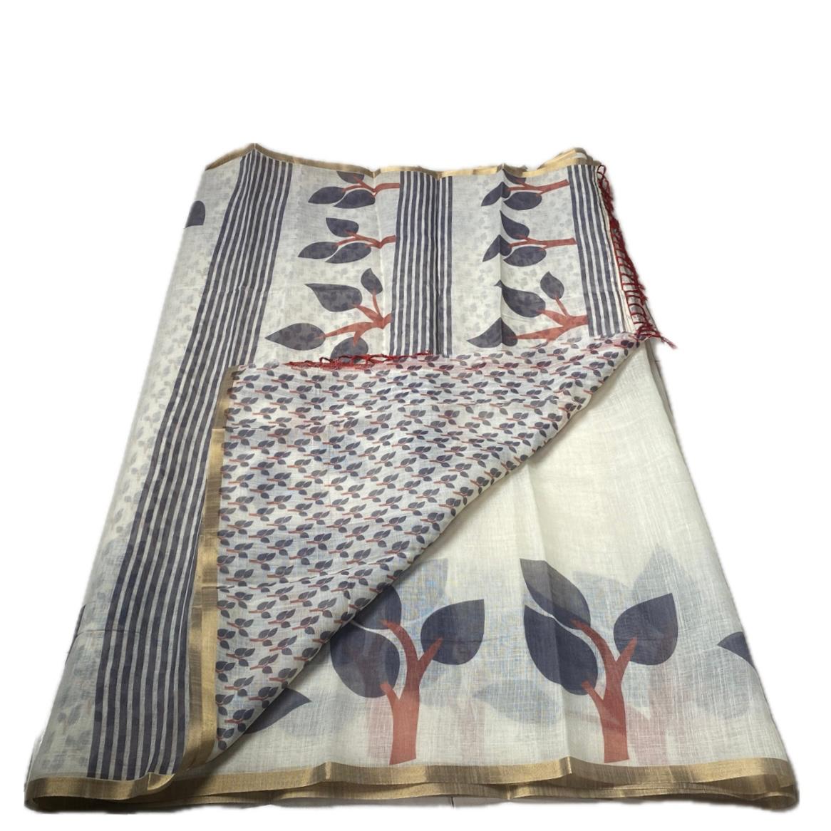 Tharu Leaf patten Semi Linen Saree