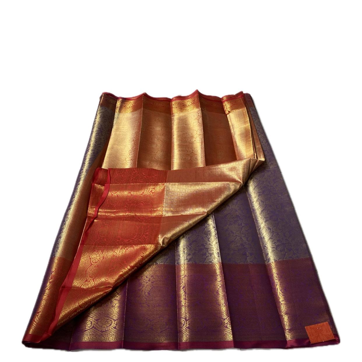 Panchali Warm Golden Glow Brocade Semi Silk saree in Violet