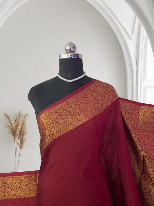 Devasena Banarasi Royal Maroon with Golden Border Saree (Dress Code)