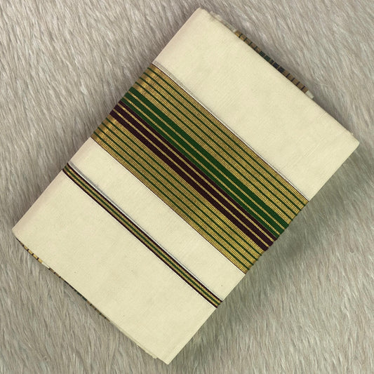 Elegant Multi-Line Traditional Border Cotton Kasavu Set Mundu