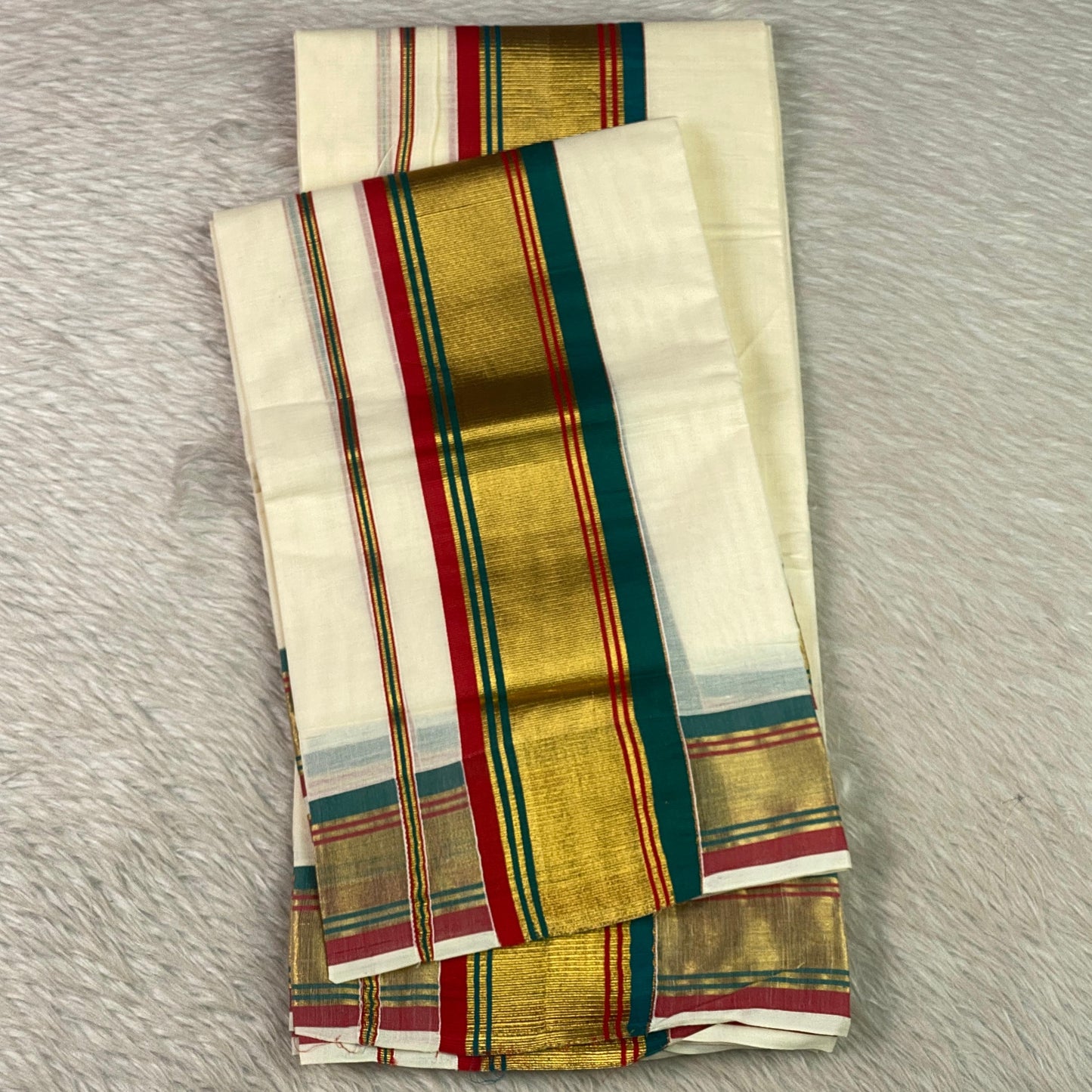 Multi Colour with Golden temple Cotton Kasavu Set Mundu