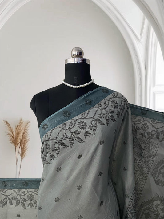 Madhuri Cotton Floral Saree Grey