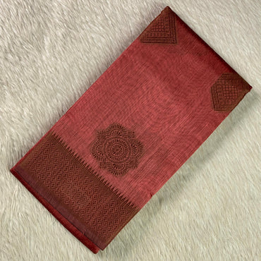 Cotton Floral Print Saree Brown