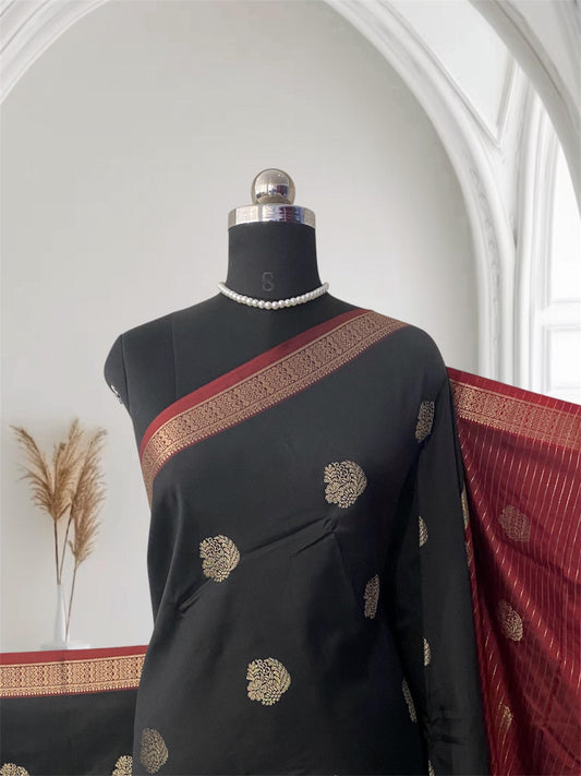 Rukmini Semi Silk Saree in Black & Maroon