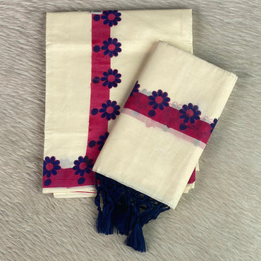 Handloom Kasavu Set Mundu – Floral Cutwork Border