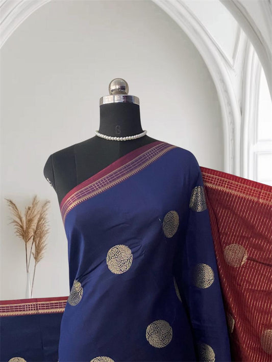 Rukmini Semi Silk Saree in Blue & Maroon