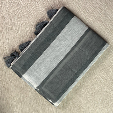 Anugraha Minimalist Grey Striped Semi Linen Saree (Dress Code)