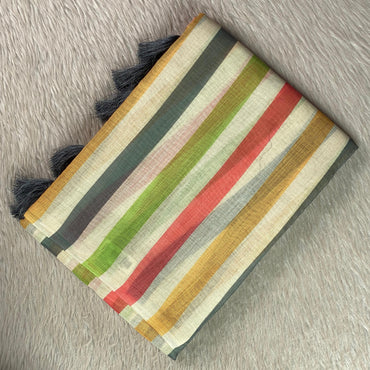 Anugraha Minimalist Multicolour Striped Semi Linen Saree (Dress Code)
