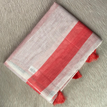 Anugraha Striped Semi Linen Saree in Red (Dress Code)