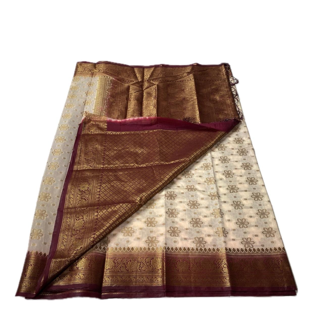 Chandhni Georgette Banarasi Saree in Chikku with Contrast Brown Border