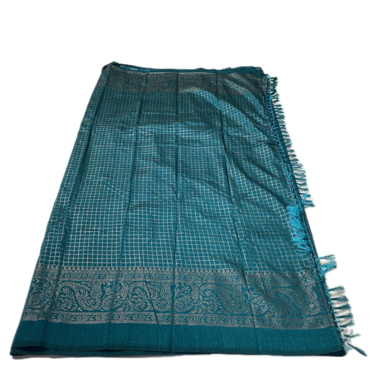 Kashmiri Silk Saree in Checks Blue
