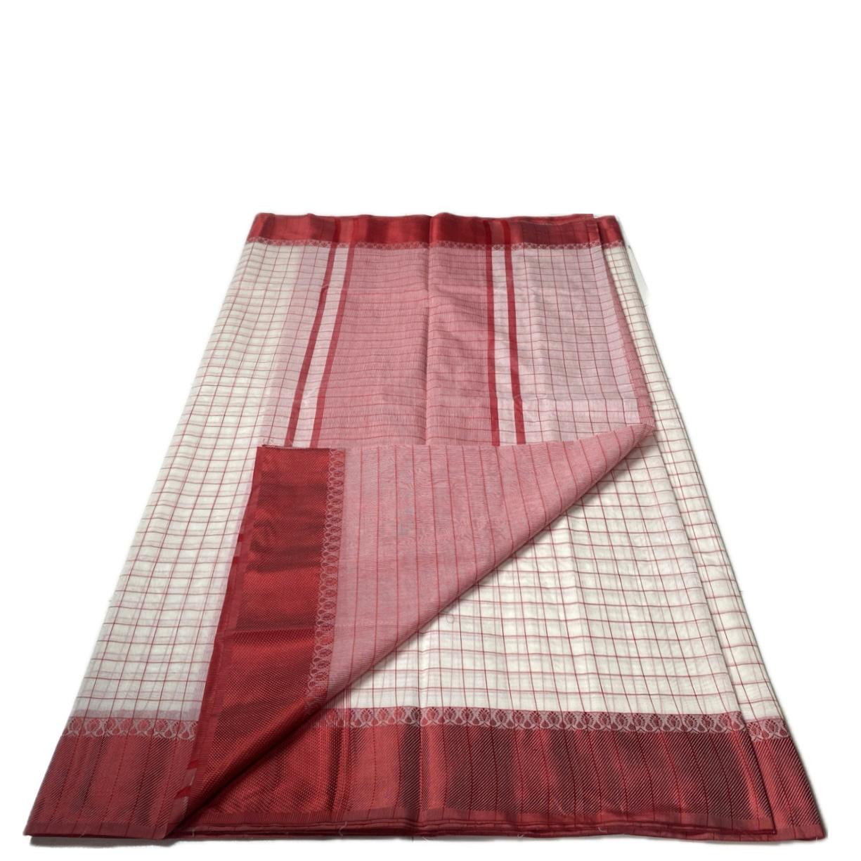 Red & Off white Checkered Chanderi Cotton