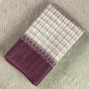 Purple & Off white Checkered Chanderi Cotton