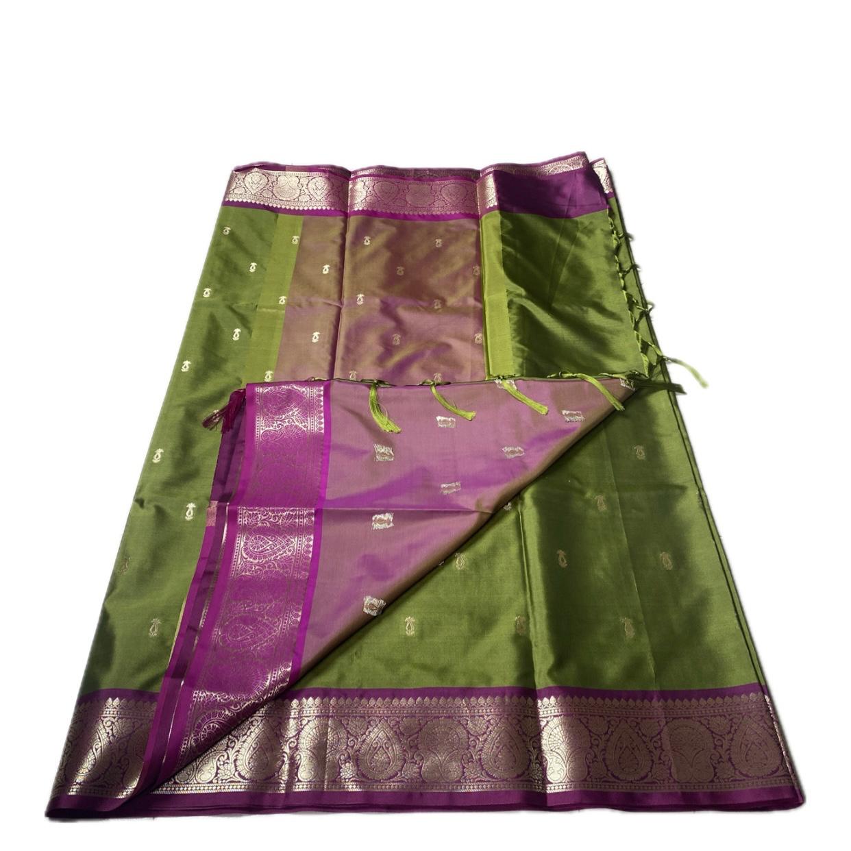 Angitha Olive Green Semi Soft Silk Saree with Contrast Zari Border (Dress Code)