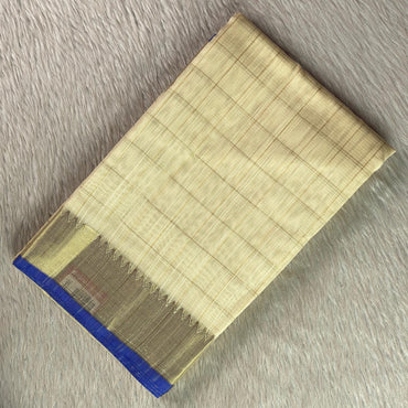 Mounika Checks Tissue Cotton Saree with Royal Blue Border