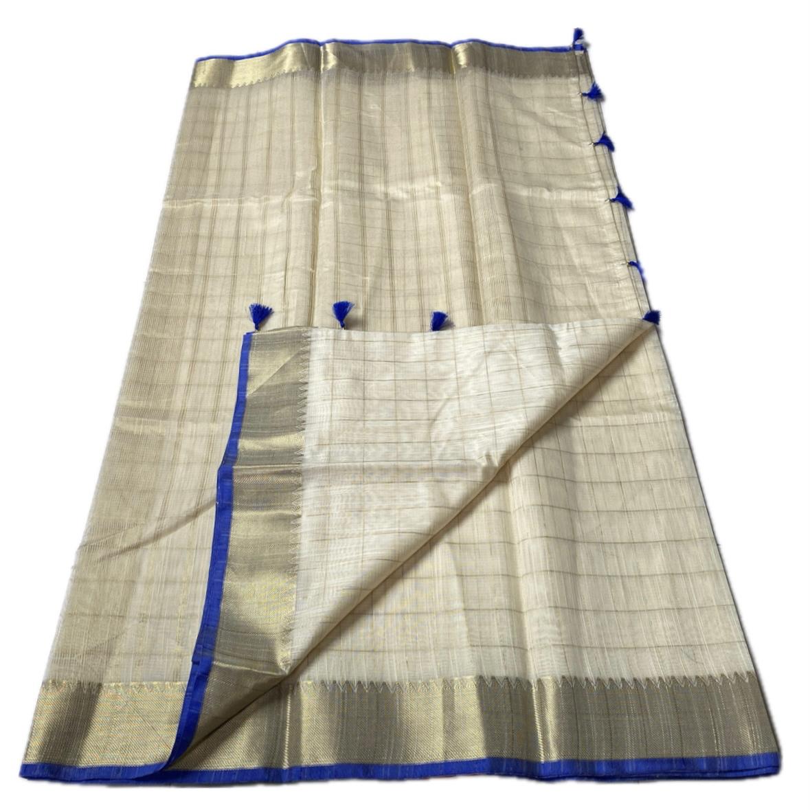 Mounika Checks Tissue Cotton Saree with Royal Blue Border
