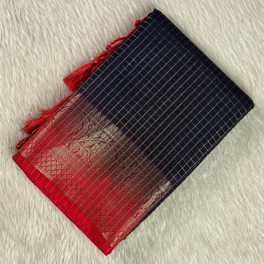 Pure Georgette Banarasi Saree in Checks and Contrast Border Black