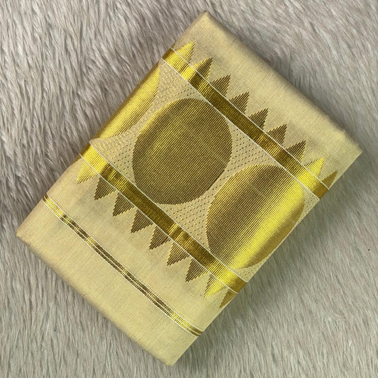 Butta Golden Coin Polka with Triangle Design Tissue Set Mundu