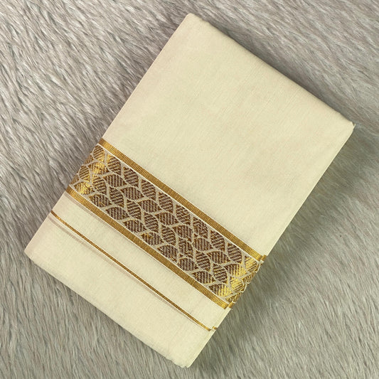 Leaf Desigh Golden Kara Cotton Dhoti