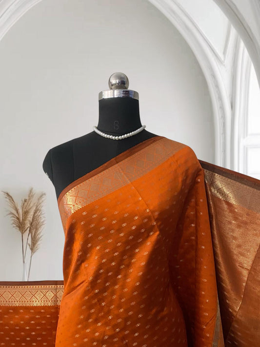 Alli Royal Rust Zari Silk Butta Saree