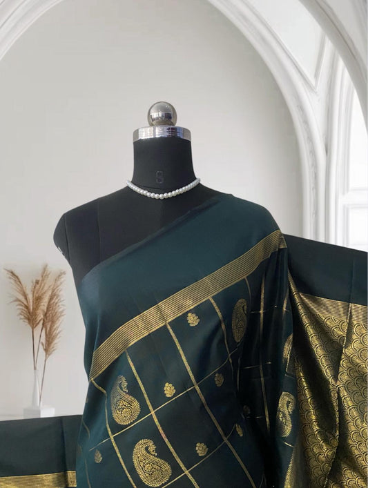 Souparnika Golden Mango Royal Silk Saree – Green