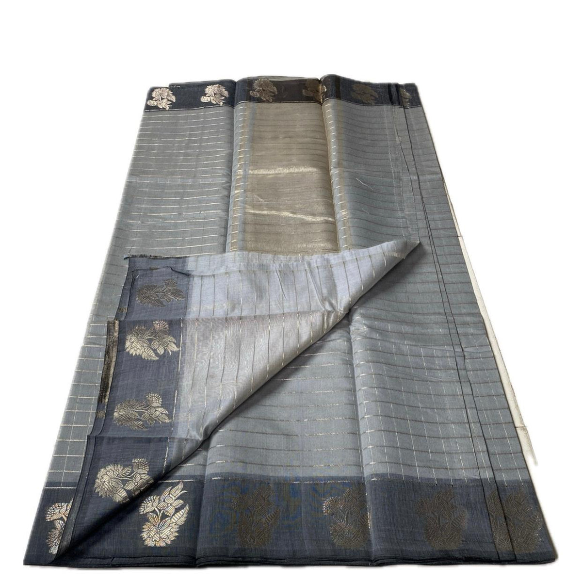 Lavanya Mul Chanderi Checks Silk Saree Grey