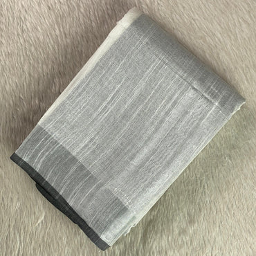 Pavithra Premium Cotton Linen blend White Saree with Black Border