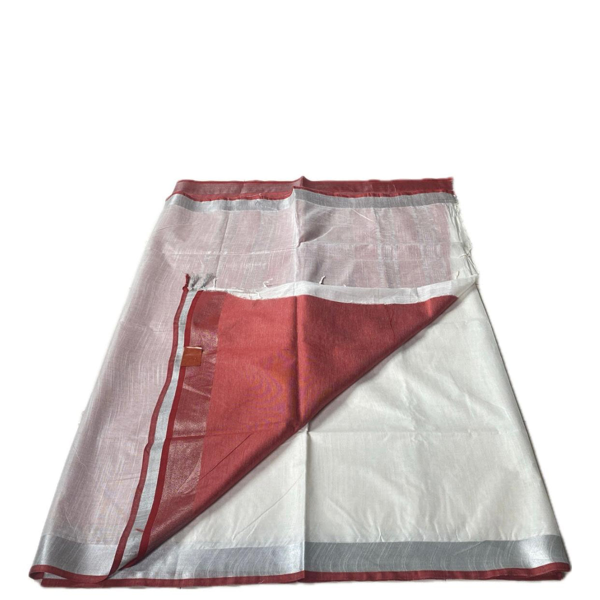 Pavithra Premium Cotton Linen blend Light White Saree with Red Border
