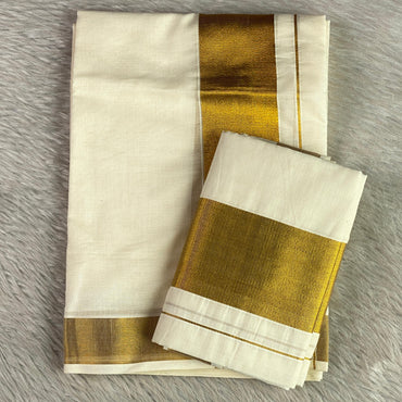 Cotton Kerala Saree with Golden Tissue Kasavu Set Mund