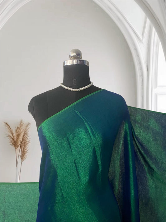 Dual-Tone Peacock Green Silk Light Weight saree