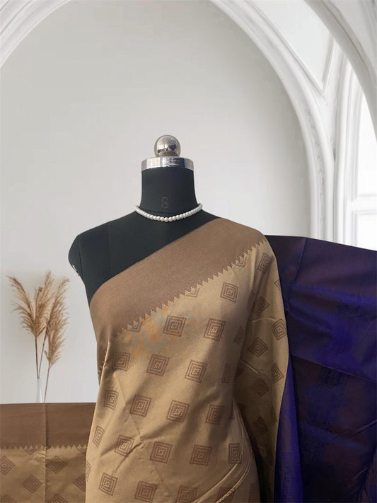 Theertha Soft Silk Saree Chikku with Royal Blue Border