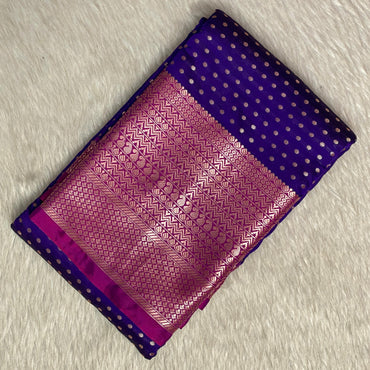 Banarasi Butti Soft Silk Saree in Violet with Pink Contrast Border