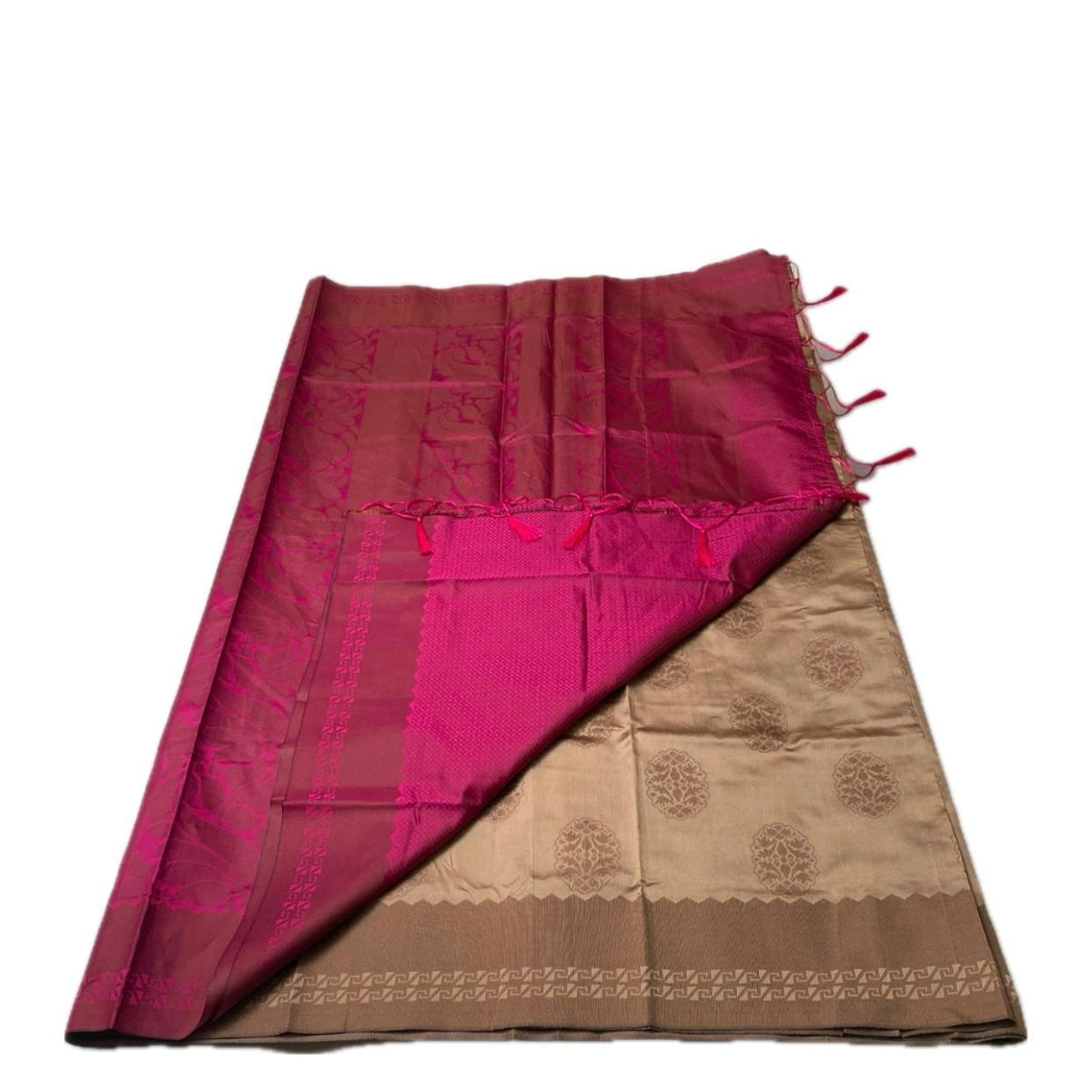 Theertha Soft Silk Saree Chikku with Pink Border