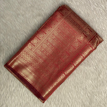Bridal Red Kanjivaram Silk Saree with Antique Gold Zari Motif (Wedding Collections)
