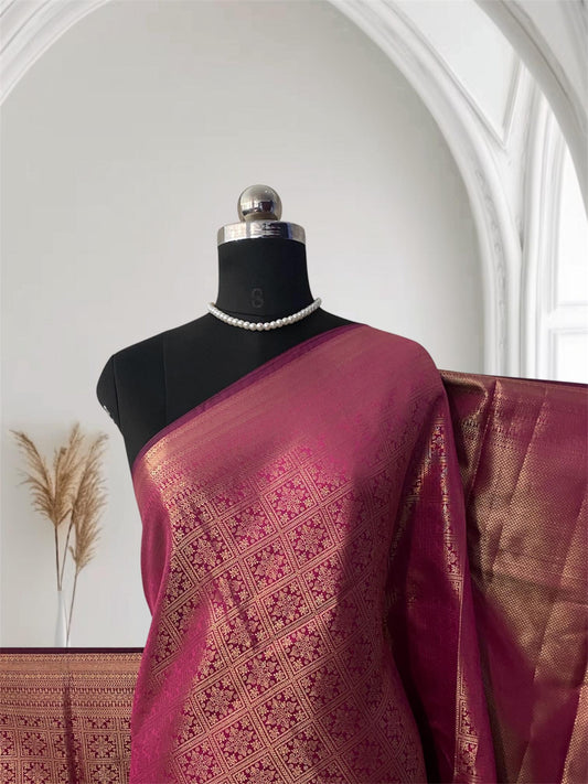 Bridal Pink Kanjivaram Silk Saree with Antique Gold Zari Motif (Wedding Collections)