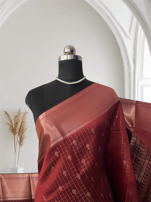 Radhima Royal Checks Silk Saree with Golden Zari