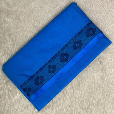 Royal Blue Linen Saree with Black Border