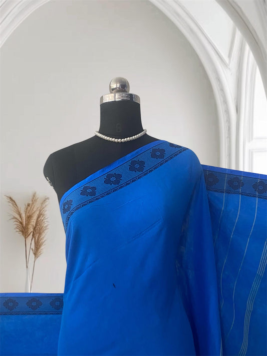 Royal Blue Linen Saree with Black Border