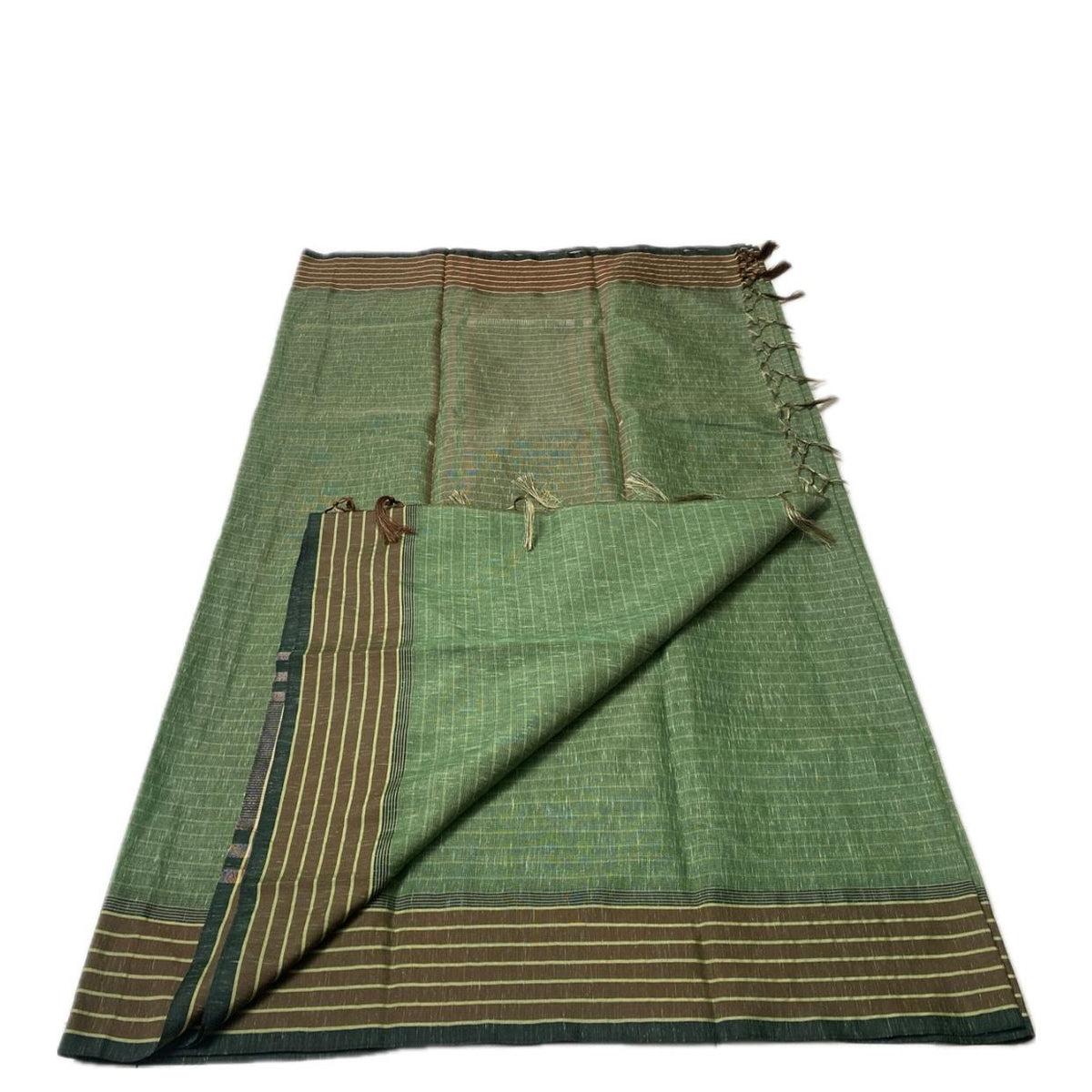 Classic Linen Saree - Green with Aesthetic Border