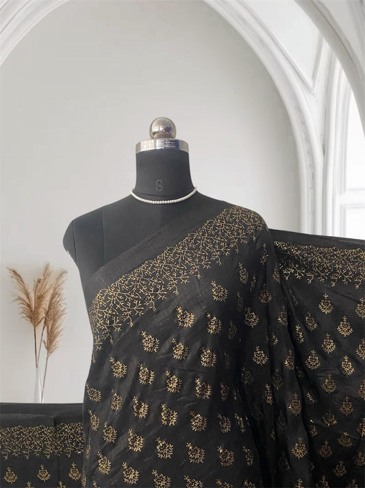 Kashmiri Silk Black and Gold Combination Saree