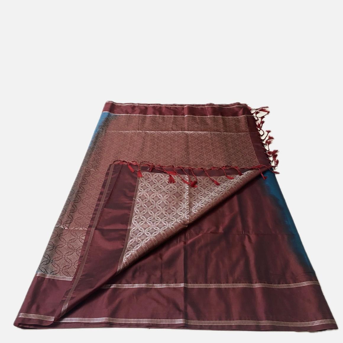 Blue Kanchipuram Checks Silk Saree with Maroon Border