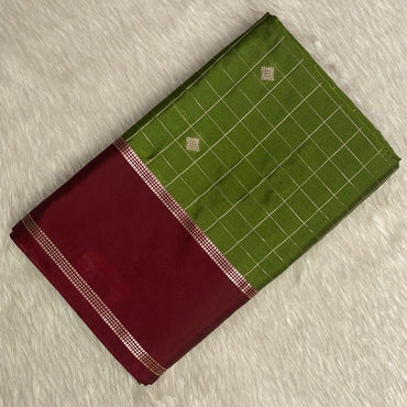 Green Kanchipuram Checks Silk Saree with Maroon Border