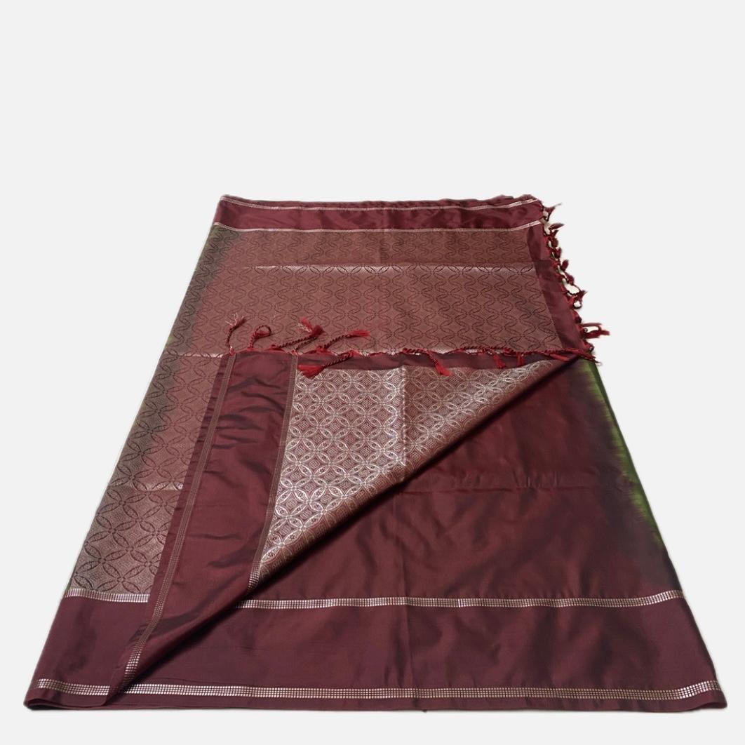 Green Kanchipuram Checks Silk Saree with Maroon Border