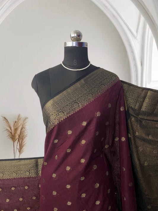 Royal Purple & Gold Zari Woven Semi Jute Saree