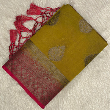 Olive Green & Rich Maroon Zari Banarasi Saree