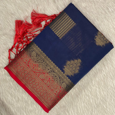 Royal Blue & Red Zari Banarasi Saree