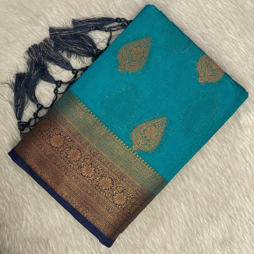 Vibrant Blue & Antique Gold Zari Banarasi Saree
