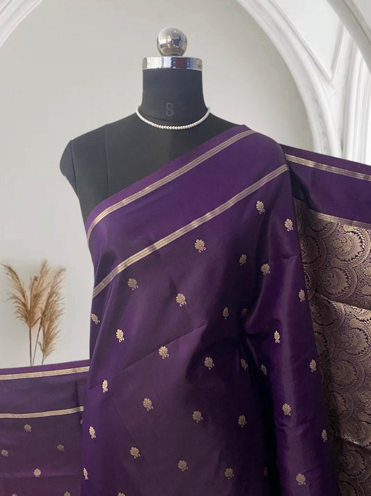 Purple Saree with Golden Zari Woven Silk Wedding Collection