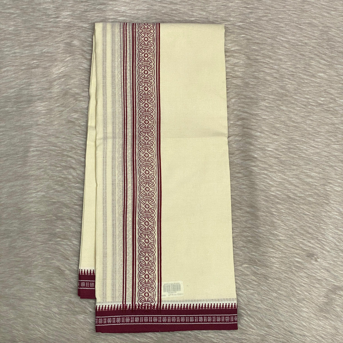 White Dhoti with Maroon Wheel Heritage Dhoti